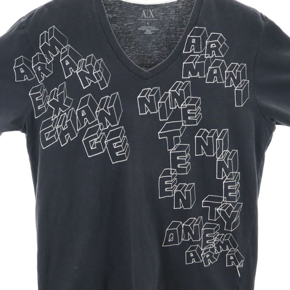 ARMANI EXCHANGE アルマーニエクスチェンジ プリント 半袖 Vネック Tシャツ S ブラック メンズ