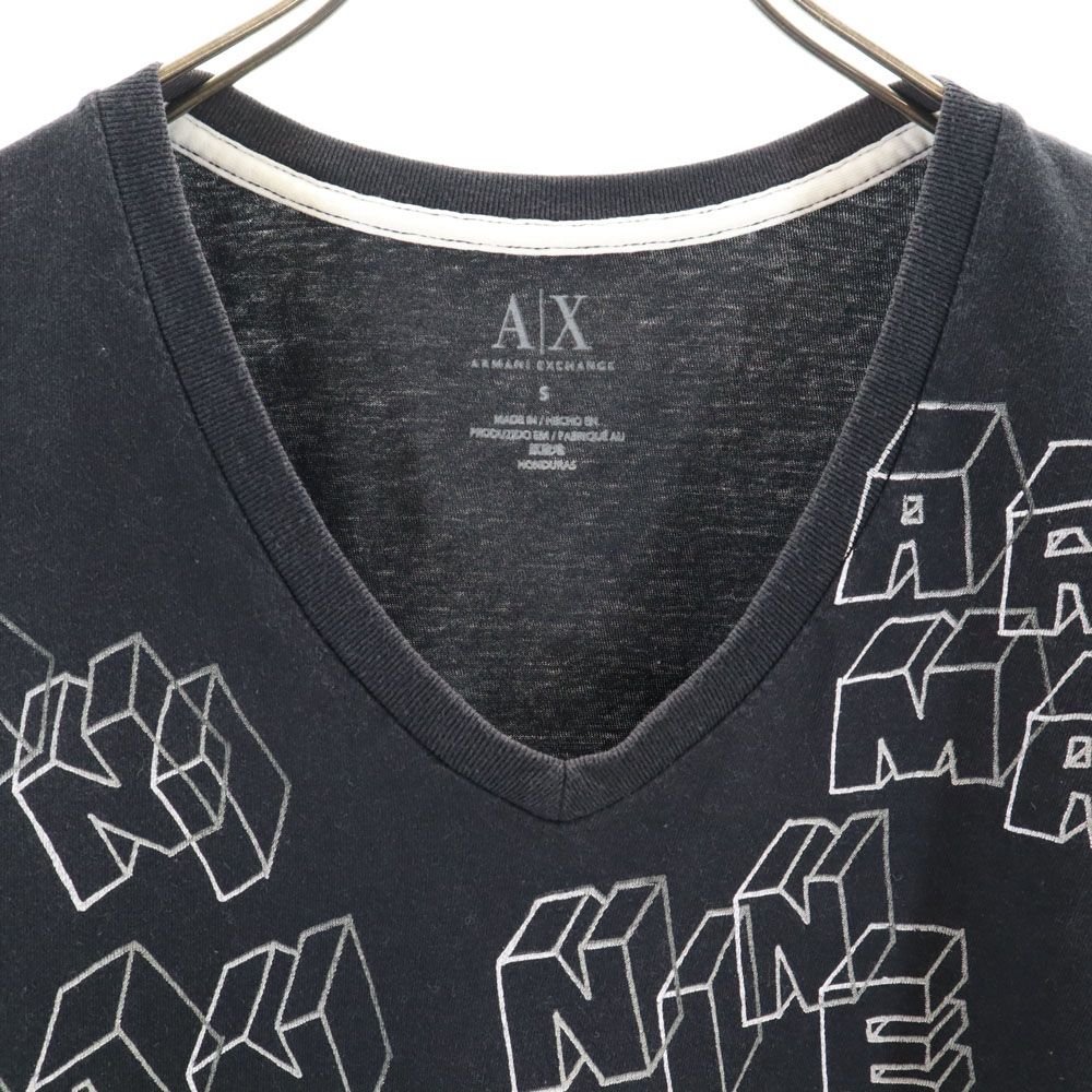 ARMANI EXCHANGE アルマーニエクスチェンジ プリント 半袖 Vネック Tシャツ S ブラック メンズ