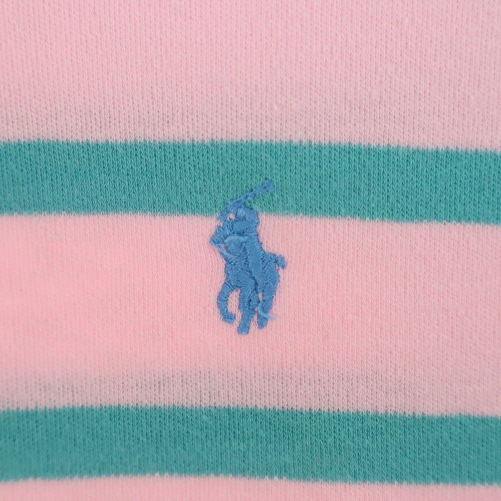 ポロバイラルフローレン USA製 ボーダー柄 半袖 ハーフボタン ポロシャツ M ピンク Polo by Ralph Lauren メンズ