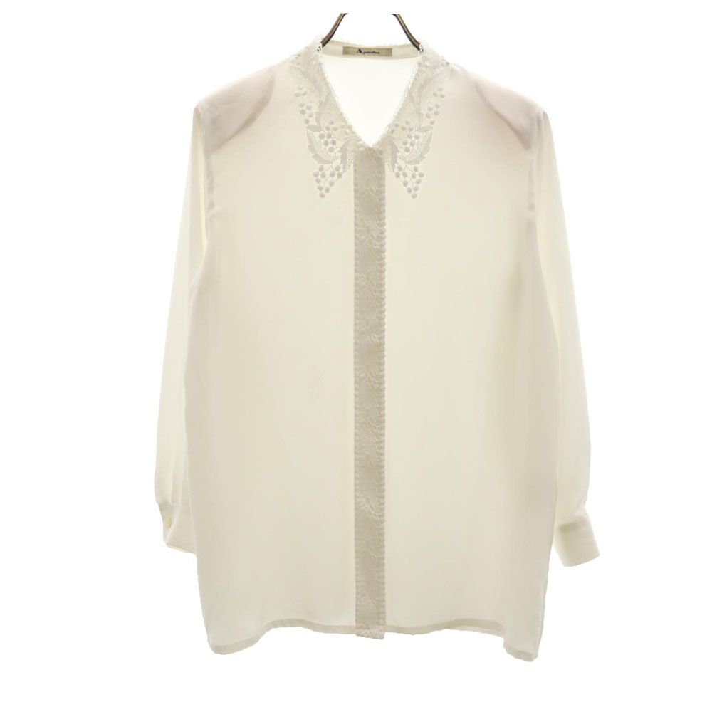 Aquascutum アクアスキュータム 日本製 長袖 レース 切替 シャツ 9 ホワイト レディース