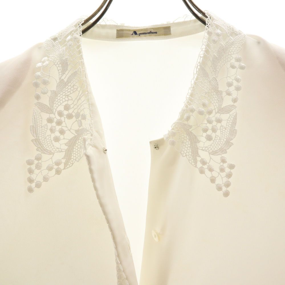 Aquascutum アクアスキュータム 日本製 長袖 レース 切替 シャツ 9 ホワイト レディース