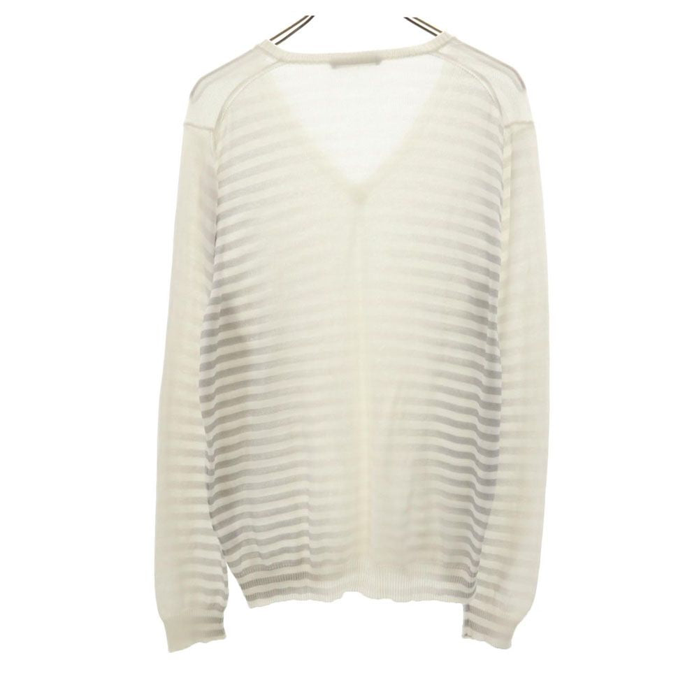 BALLY バリー イタリア製 グラデーション ボーダー柄 長袖 Vネック コットン セーター 50 グレー系×ホワイト ニット メンズ