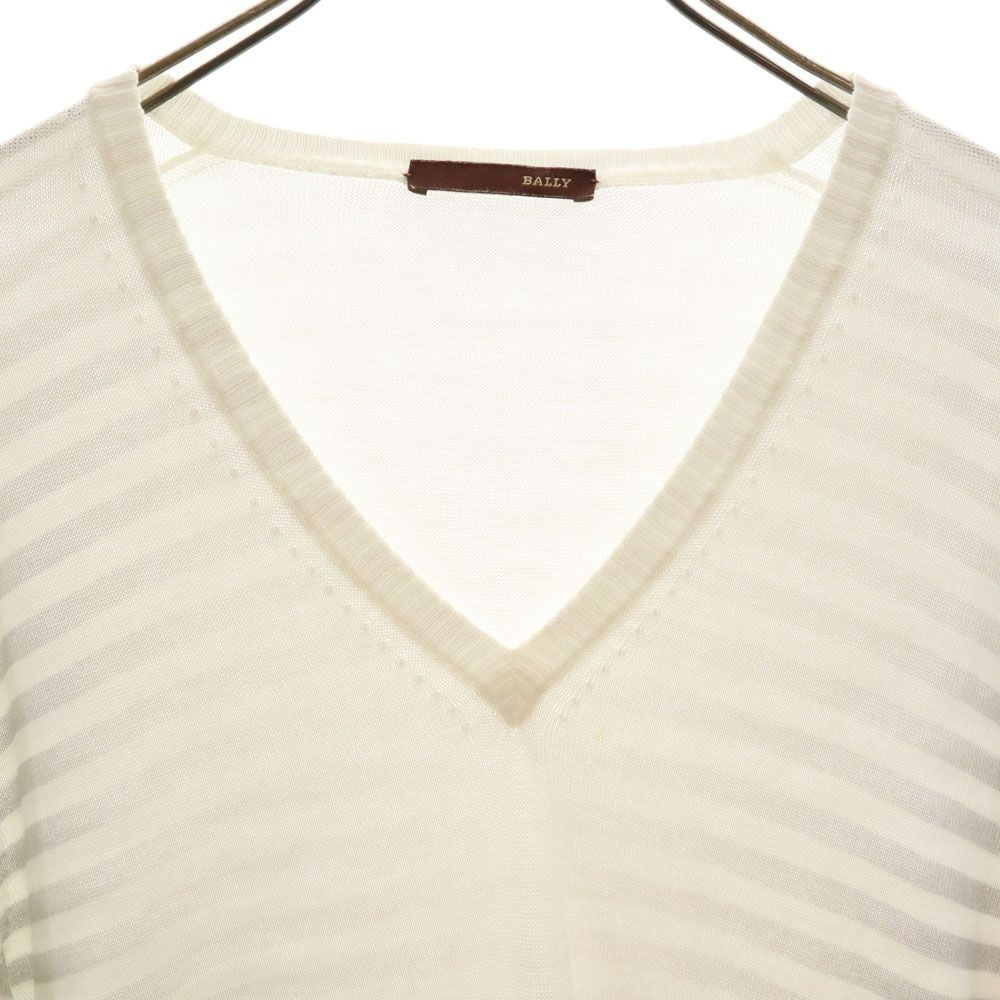 BALLY バリー イタリア製 グラデーション ボーダー柄 長袖 Vネック コットン セーター 50 グレー系×ホワイト ニット メンズ
