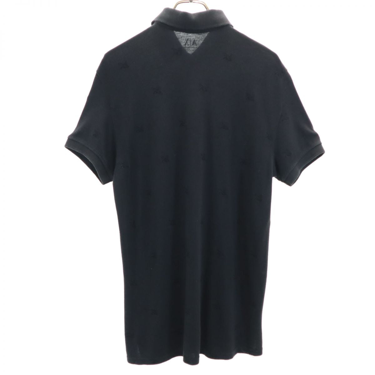 ARMANI EXCHANGE アルマーニエクスチェンジ 総柄 半袖 ポロシャツ L ブラック 鹿の子地 ロゴ 刺繍 メンズ