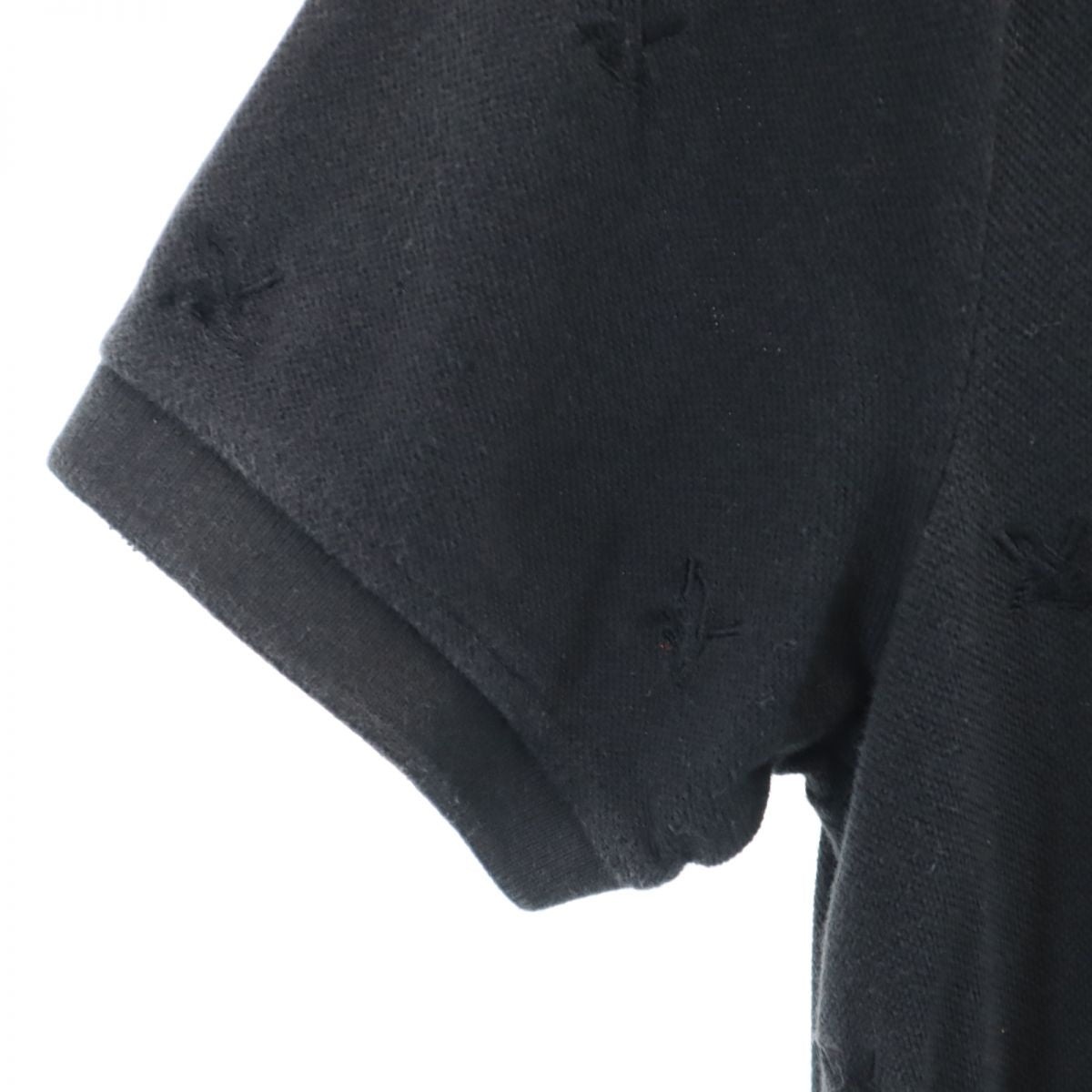 ARMANI EXCHANGE アルマーニエクスチェンジ 総柄 半袖 ポロシャツ L ブラック 鹿の子地 ロゴ 刺繍 メンズ