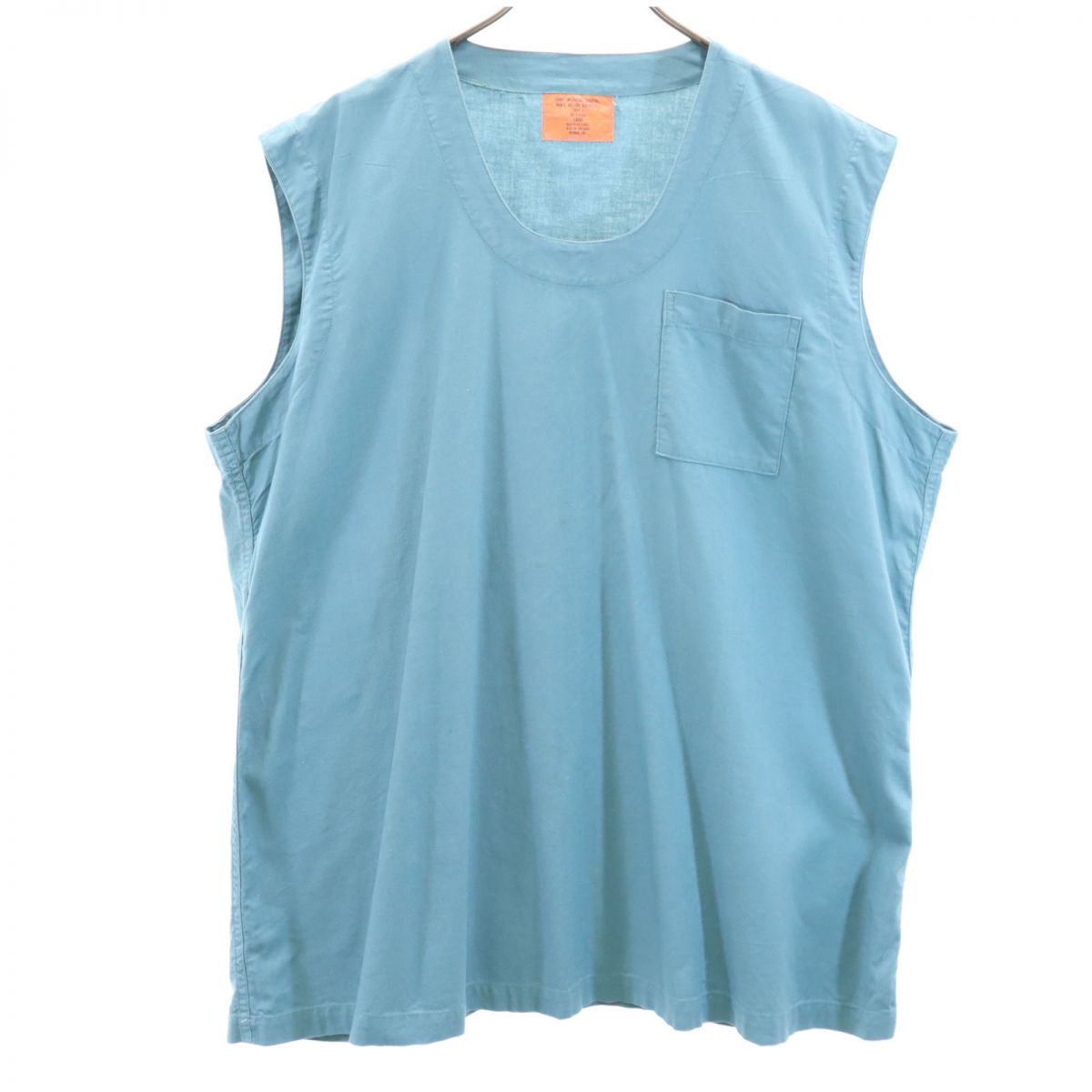 アメリカ軍 80s DLA メディカルシャツ ノースリーブ プルオーバー シャツ L ブルー系 US ARMY メンズ