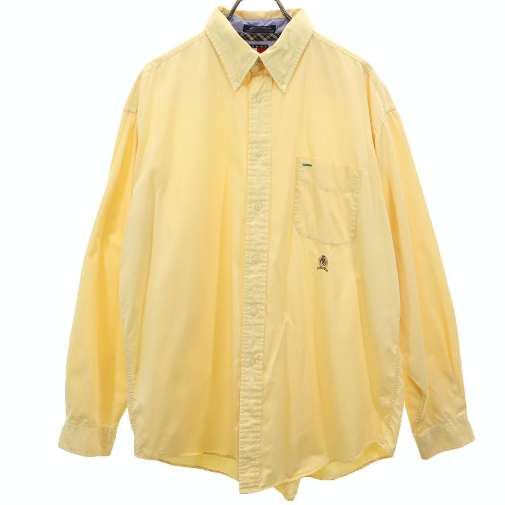 トミーヒルフィガー 90s オールド フラッグタグ 長袖 ボタンダウンシャツ XL イエロー TOMMY HILFIGER メンズ