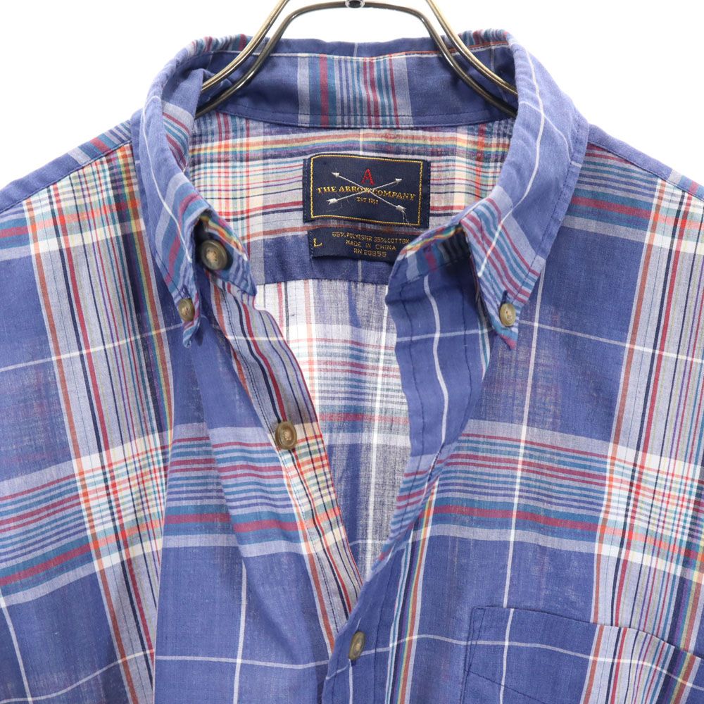 THE ARROW COMPANY アローカンパニー 90s オールド チェック 半袖 ボタンダウンシャツ L ネイビー系 メンズ