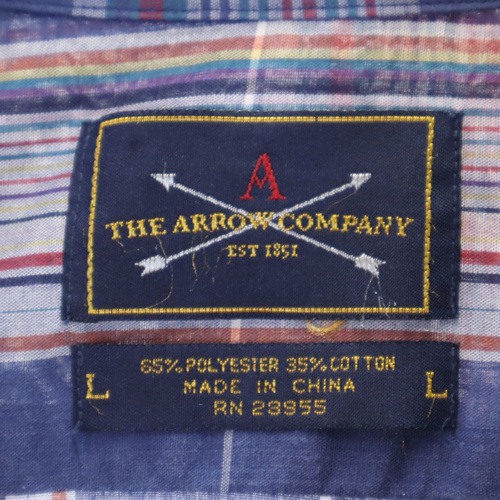 THE ARROW COMPANY アローカンパニー 90s オールド チェック 半袖 ボタンダウンシャツ L ネイビー系 メンズ