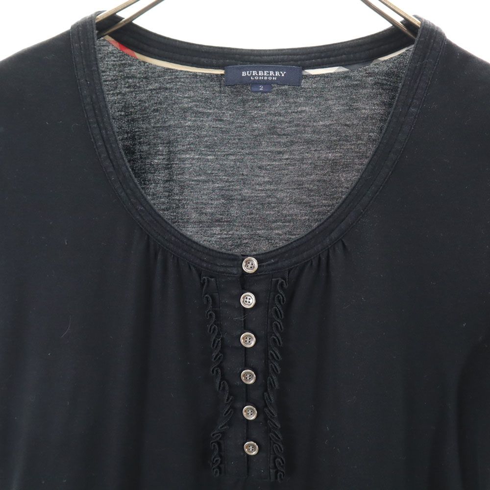 BURBERRY LONDON バーバリーロンドン 三陽商会 日本製 半袖 ヘンリーネック カットソー 2 ブラック系 レディース