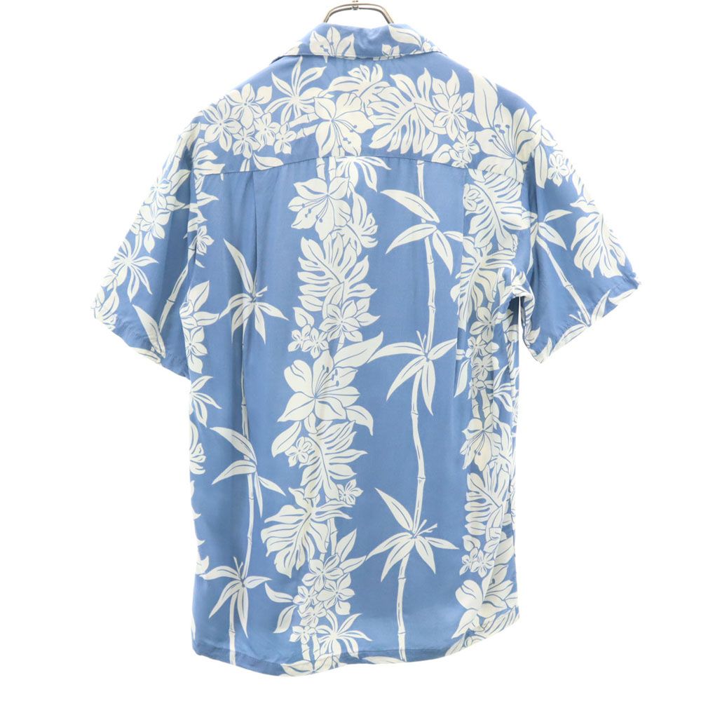 Paradise Matian 80s 90s ハワイ製 オールド 総柄 半袖 レーヨン アロハシャツ S ブルー系 メンズ