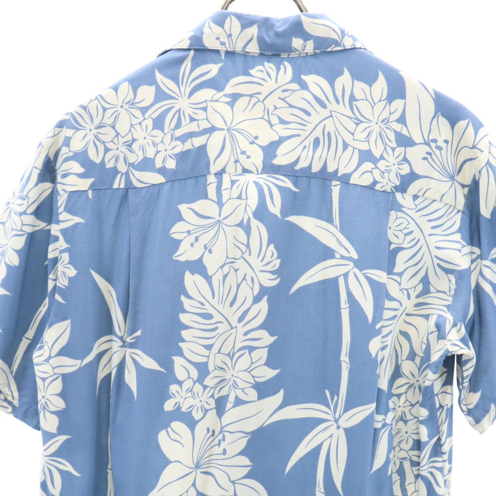 Paradise Matian 80s 90s ハワイ製 オールド 総柄 半袖 レーヨン アロハシャツ S ブルー系 メンズ