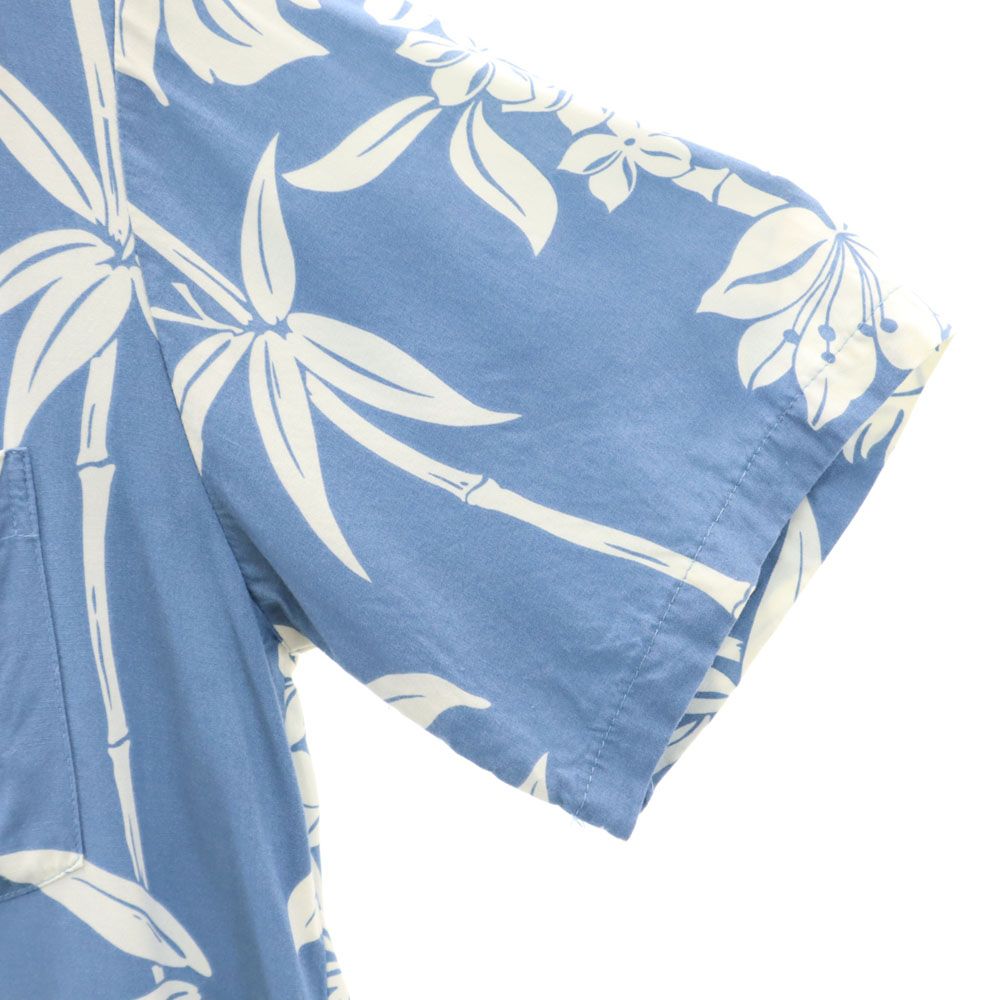 Paradise Matian 80s 90s ハワイ製 オールド 総柄 半袖 レーヨン アロハシャツ S ブルー系 メンズ
