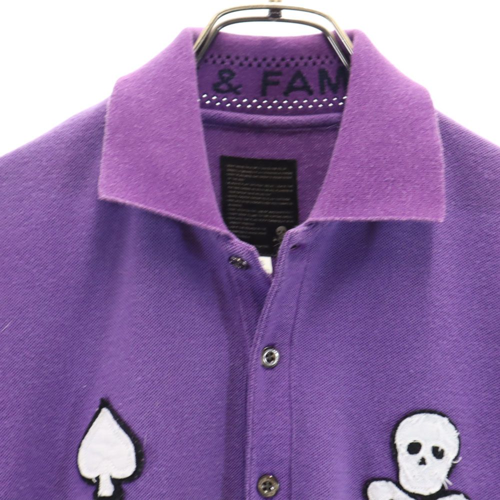 RICH & FAMOUSE 日本製 半袖 ポロシャツ S パープル 鹿の子 レディース