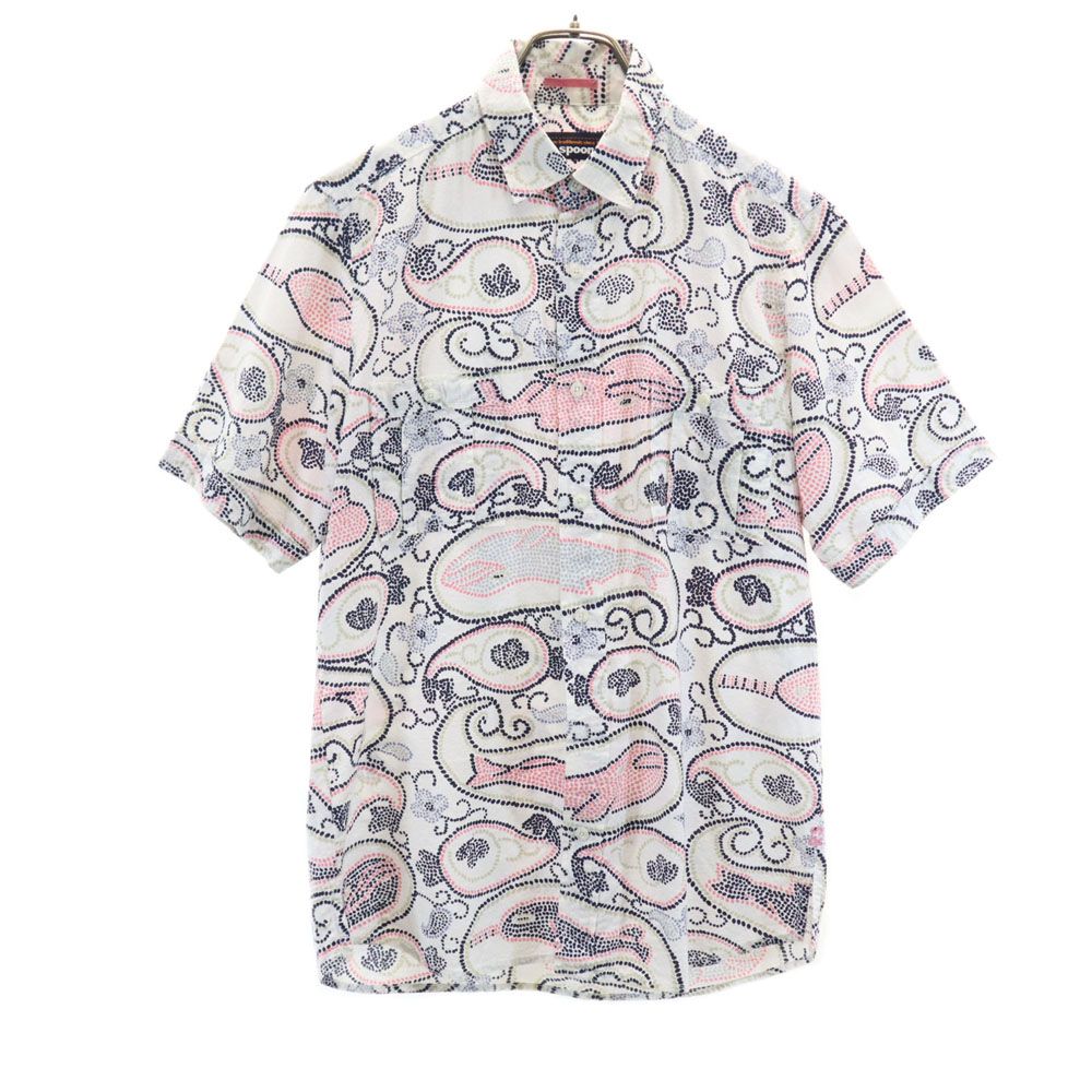 reyn spooner レインスプーナー 総柄 半袖 シャツ S ホワイト系 メンズ