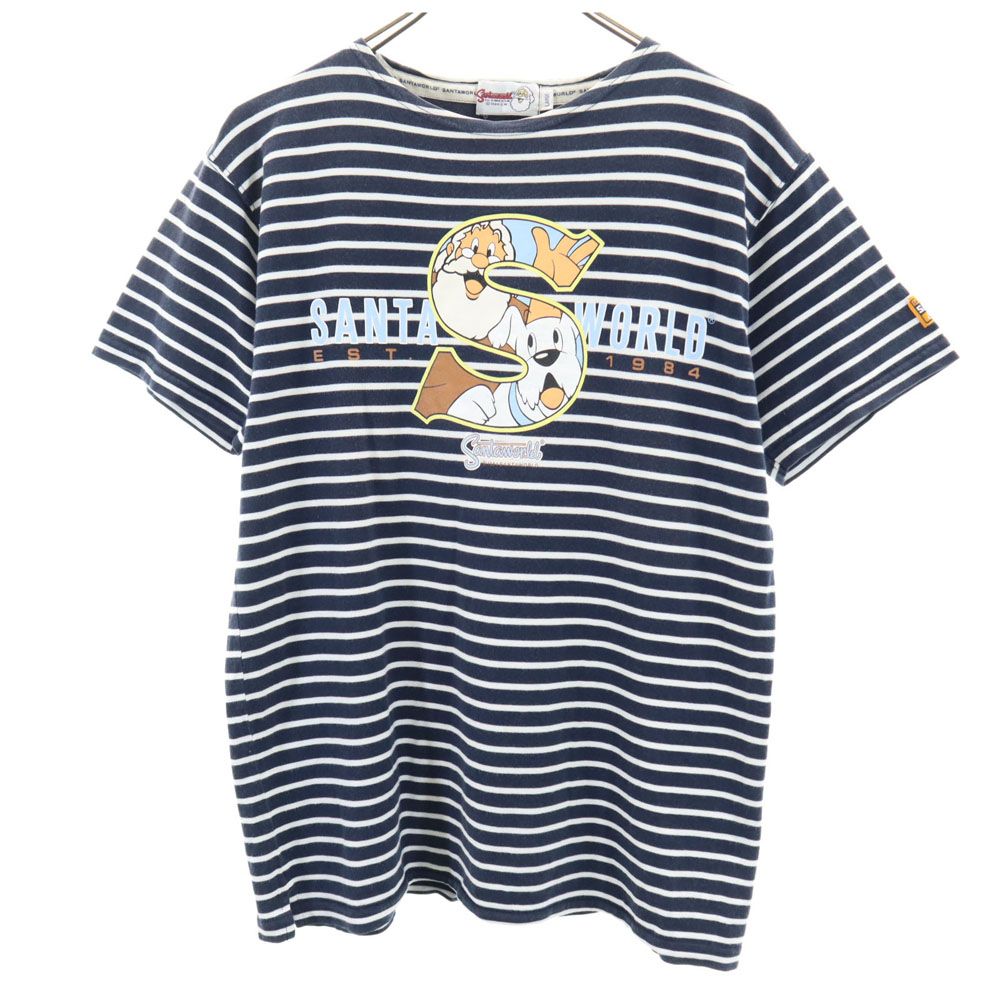 SantaWorld サンタワールド ボーダー柄 プリント 半袖 Tシャツ L ネイビー×ホワイト メンズ