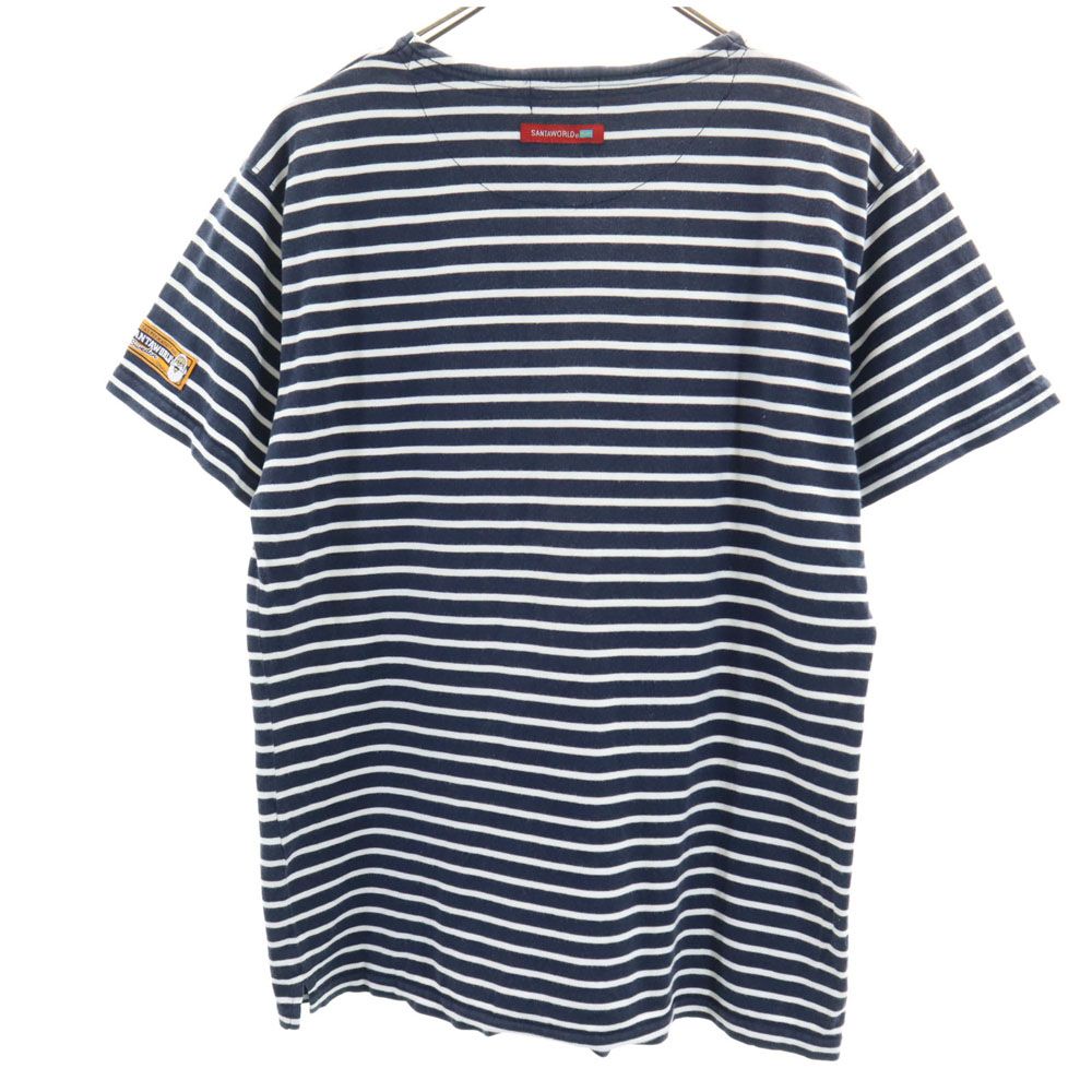 SantaWorld サンタワールド ボーダー柄 プリント 半袖 Tシャツ L ネイビー×ホワイト メンズ