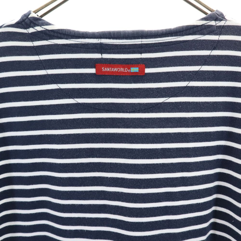 SantaWorld サンタワールド ボーダー柄 プリント 半袖 Tシャツ L ネイビー×ホワイト メンズ