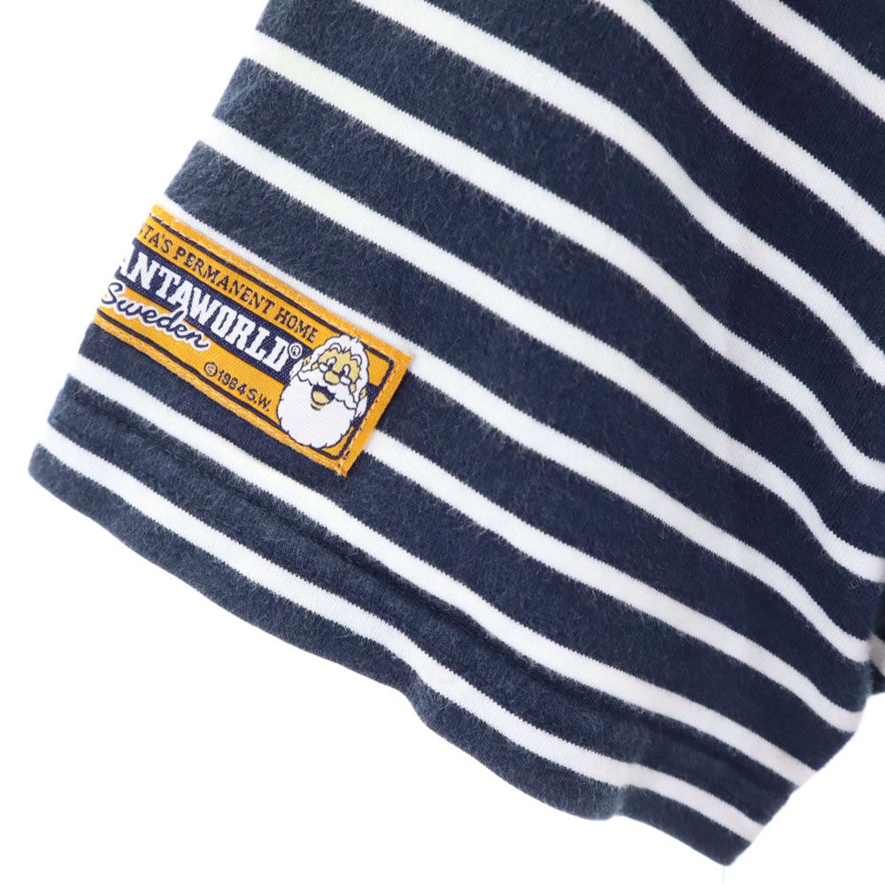 SantaWorld サンタワールド ボーダー柄 プリント 半袖 Tシャツ L ネイビー×ホワイト メンズ