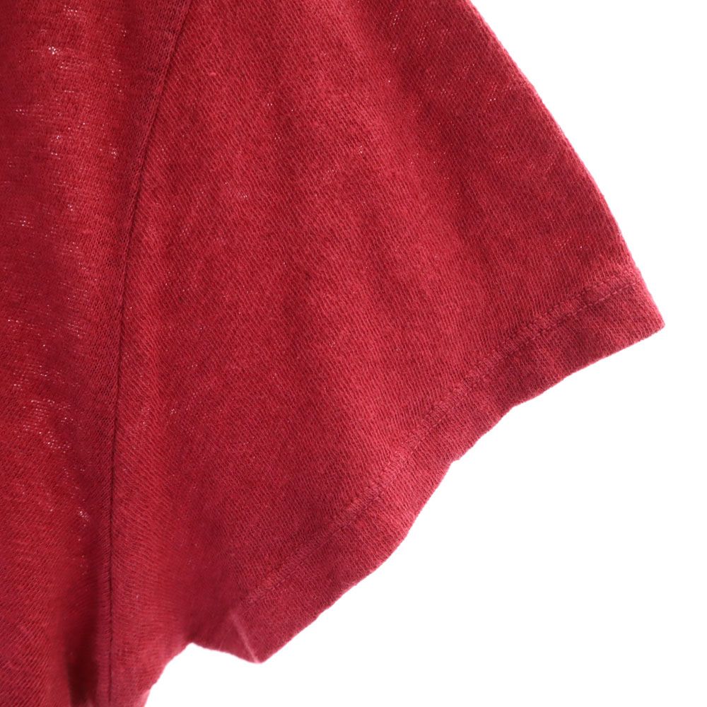 未使用 MOTHER SUPERIOR マザーシュペリオール USA製 リネンブレンド プリント 半袖 Tシャツ M レッド系 レディース