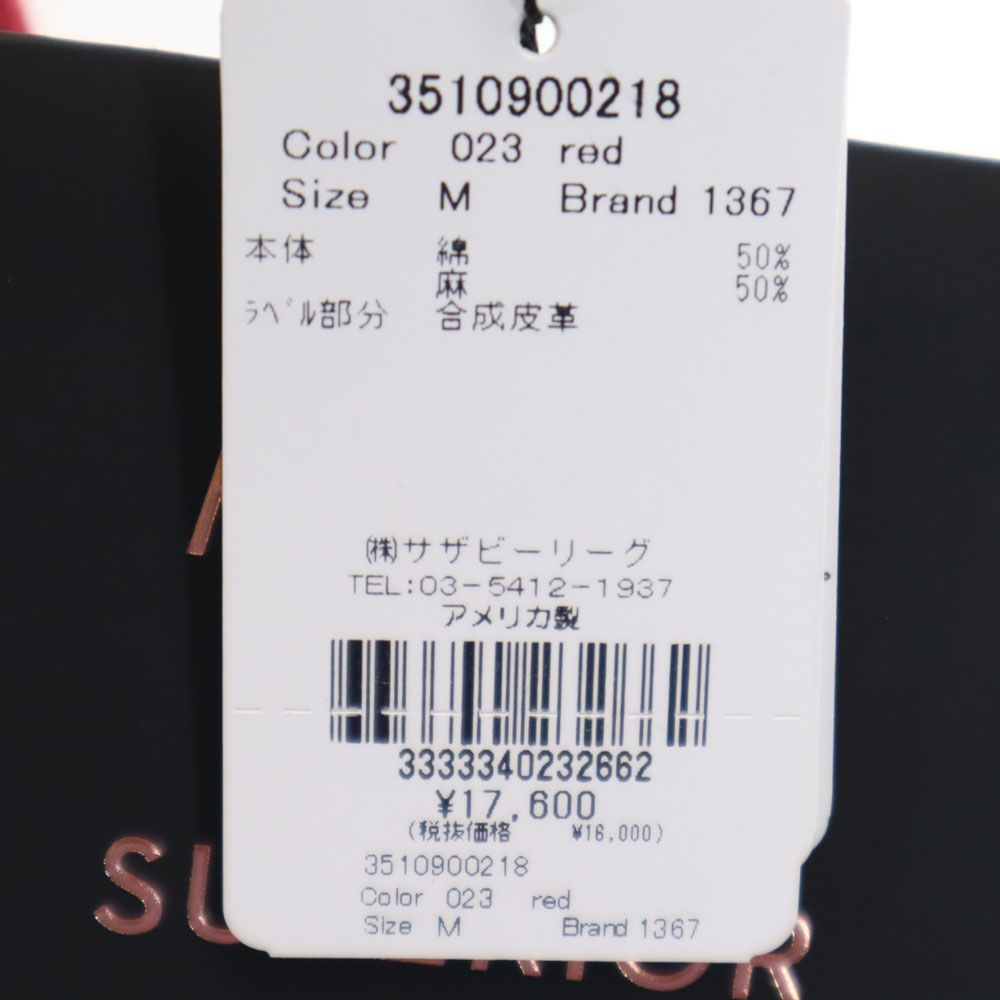 未使用 MOTHER SUPERIOR マザーシュペリオール USA製 リネンブレンド プリント 半袖 Tシャツ M レッド系 レディース