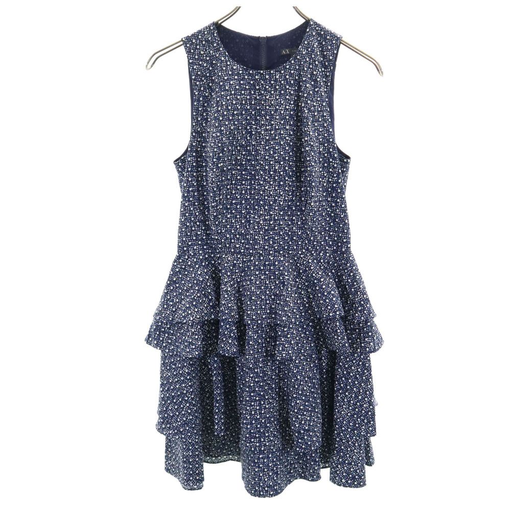 ARMANI EXCHANGE アルマーニエクスチェンジ 総柄 ノースリーブ ワンピース ネイビー系 バックジップ レディース