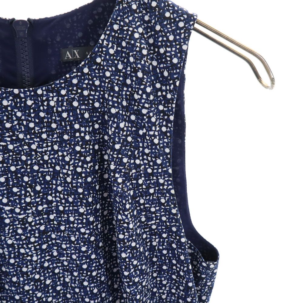 ARMANI EXCHANGE アルマーニエクスチェンジ 総柄 ノースリーブ ワンピース ネイビー系 バックジップ レディース