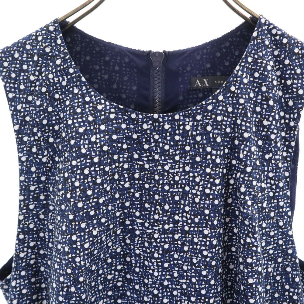 ARMANI EXCHANGE アルマーニエクスチェンジ 総柄 ノースリーブ ワンピース ネイビー系 バックジップ レディース