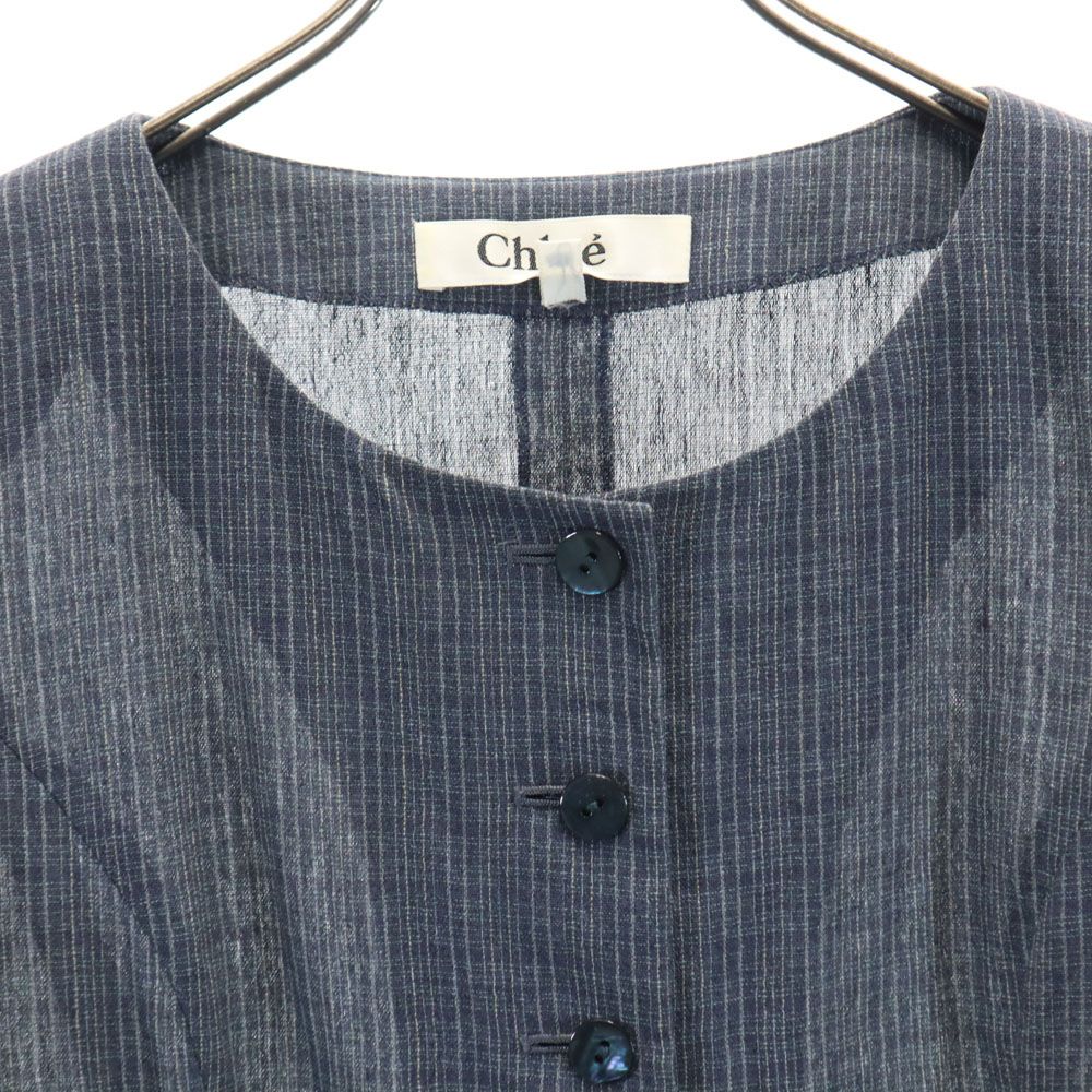 Chloe クロエ チェック 半袖 シャツ 40 グレー 肩パット レディース