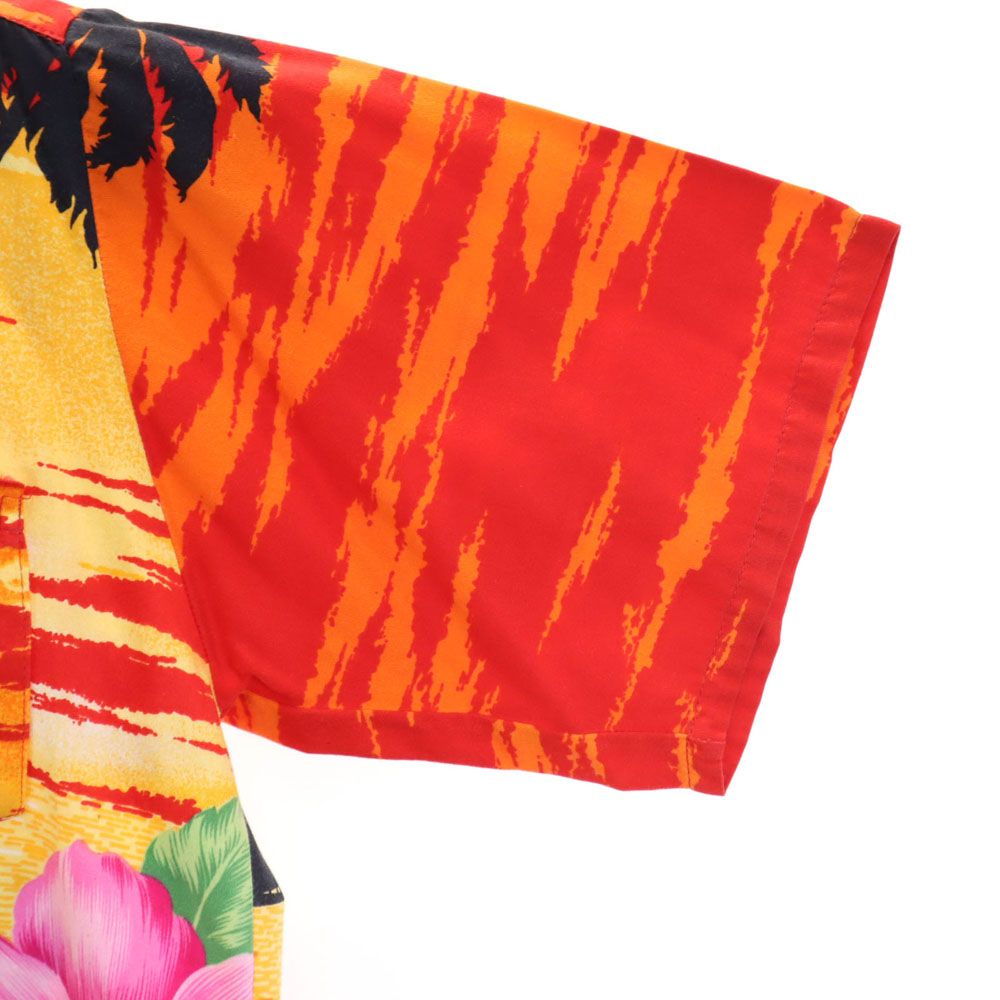 ハイビスカス柄 半袖 オープンカラー アロハシャツ L レッド メンズ