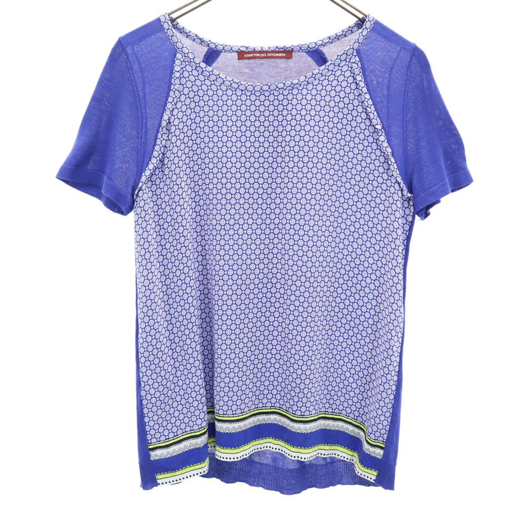 COMPTOIR DES COTONNIERS コントワーデコトニエ 総柄 半袖 Tシャツ M ブルー系 レディース