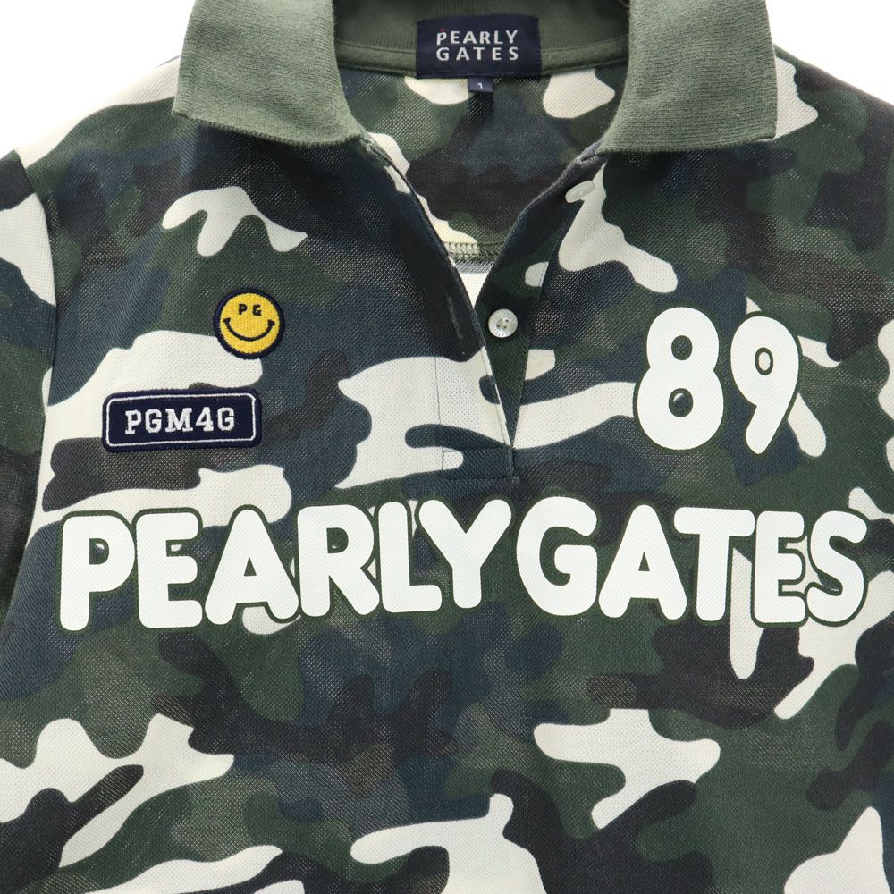 PEARLY GATES パーリーゲイツ 日本製 迷彩 プリント ゴルフ 半袖 ポロシャツ 1 グリーン系 鹿の子 レディース