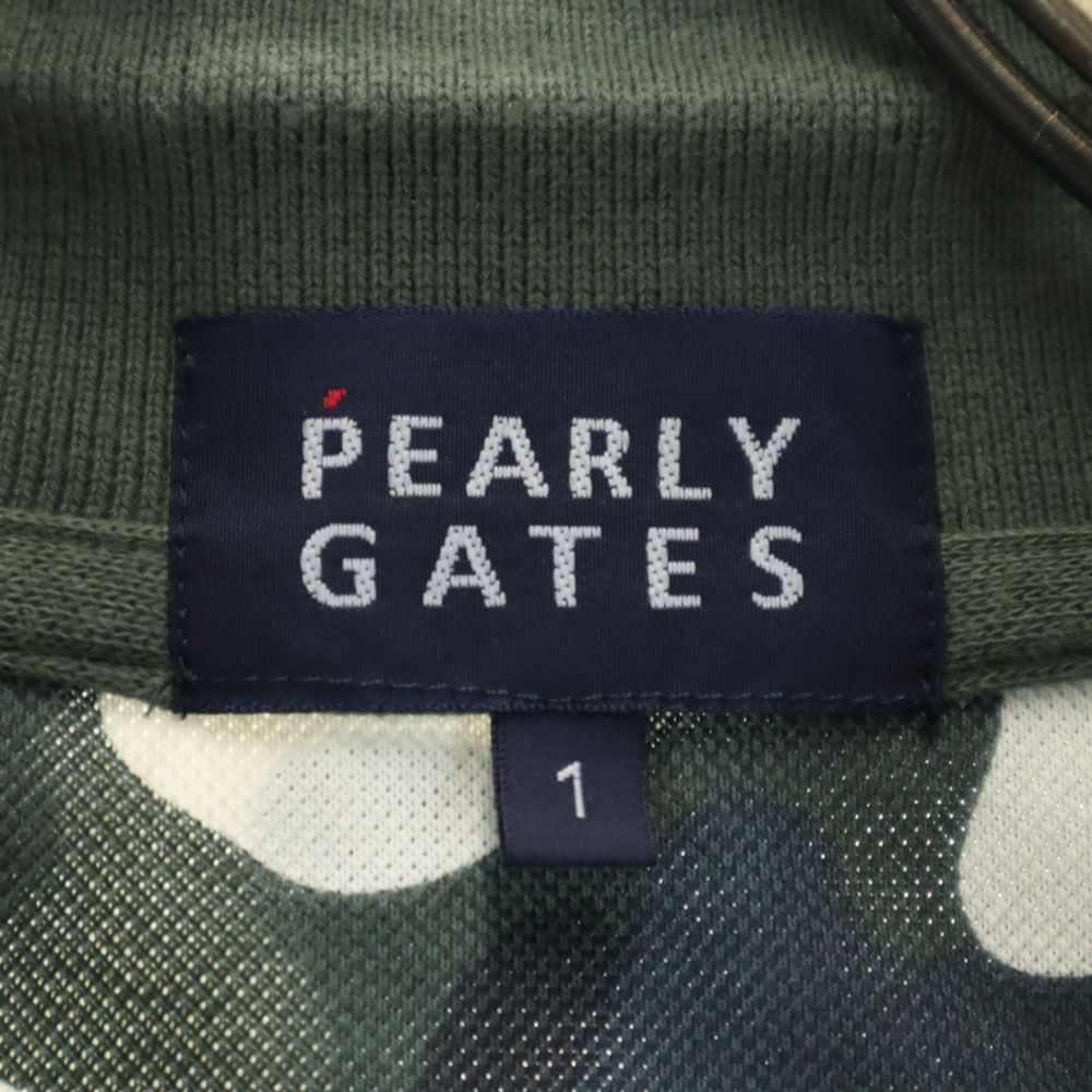 PEARLY GATES パーリーゲイツ 日本製 迷彩 プリント ゴルフ 半袖 ポロシャツ 1 グリーン系 鹿の子 レディース