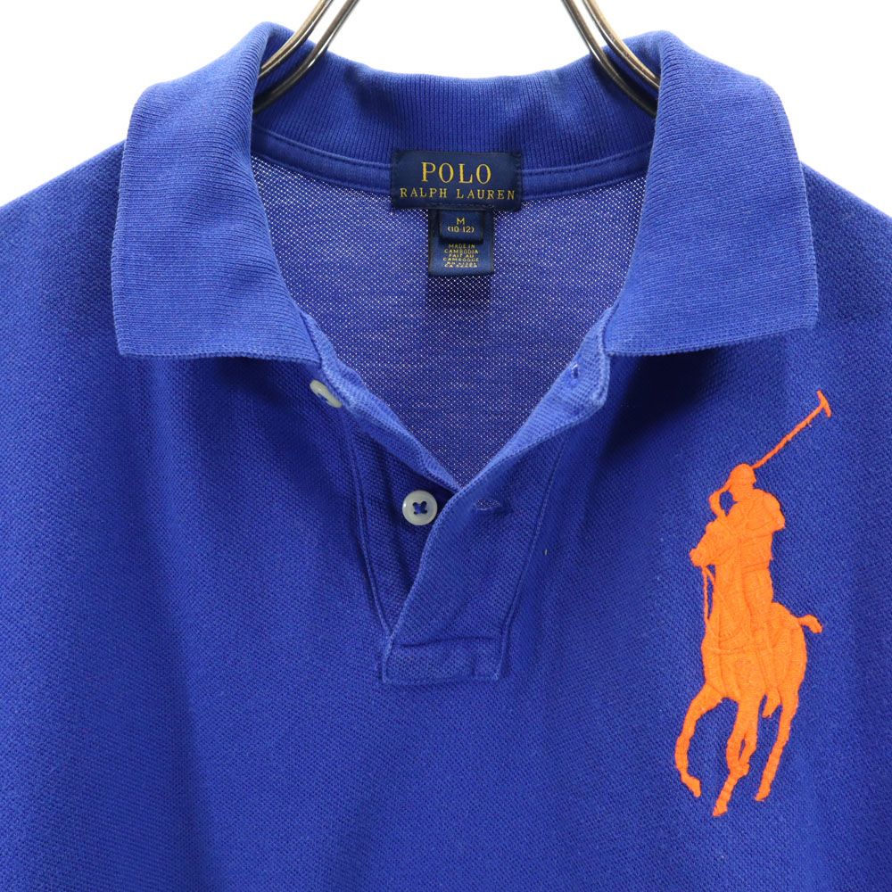 POLO RALPH LAUREN ポロラルフローレン ビッグポニー刺繍 半袖 鹿の子 ポロシャツ M ブルー キッズ