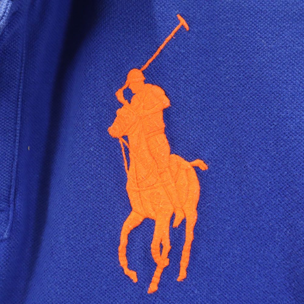 POLO RALPH LAUREN ポロラルフローレン ビッグポニー刺繍 半袖 鹿の子 ポロシャツ M ブルー キッズ