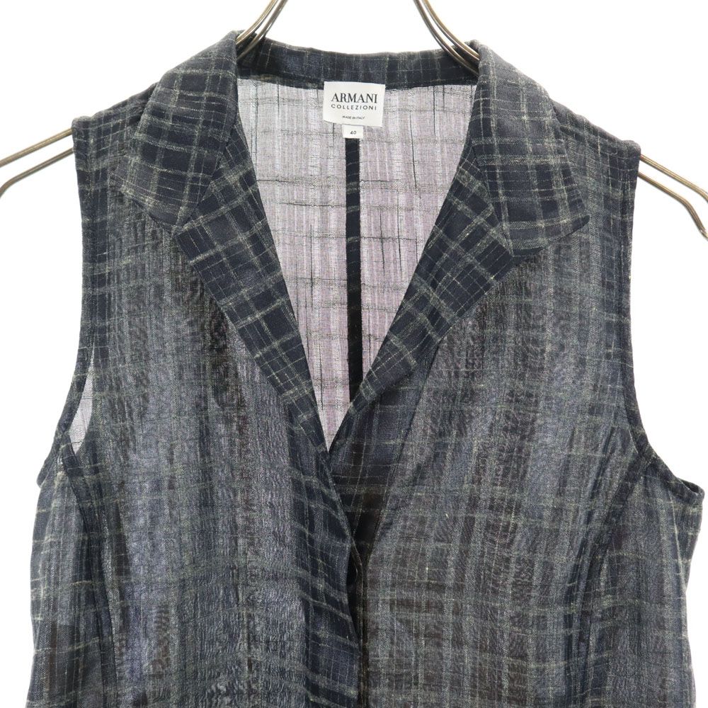 アルマーニコレッツォーニ イタリア製 チェック柄 ノースリーブ シースルー ベスト 40 チャコールブラック系 ARMANI COLLEZIONI レディース