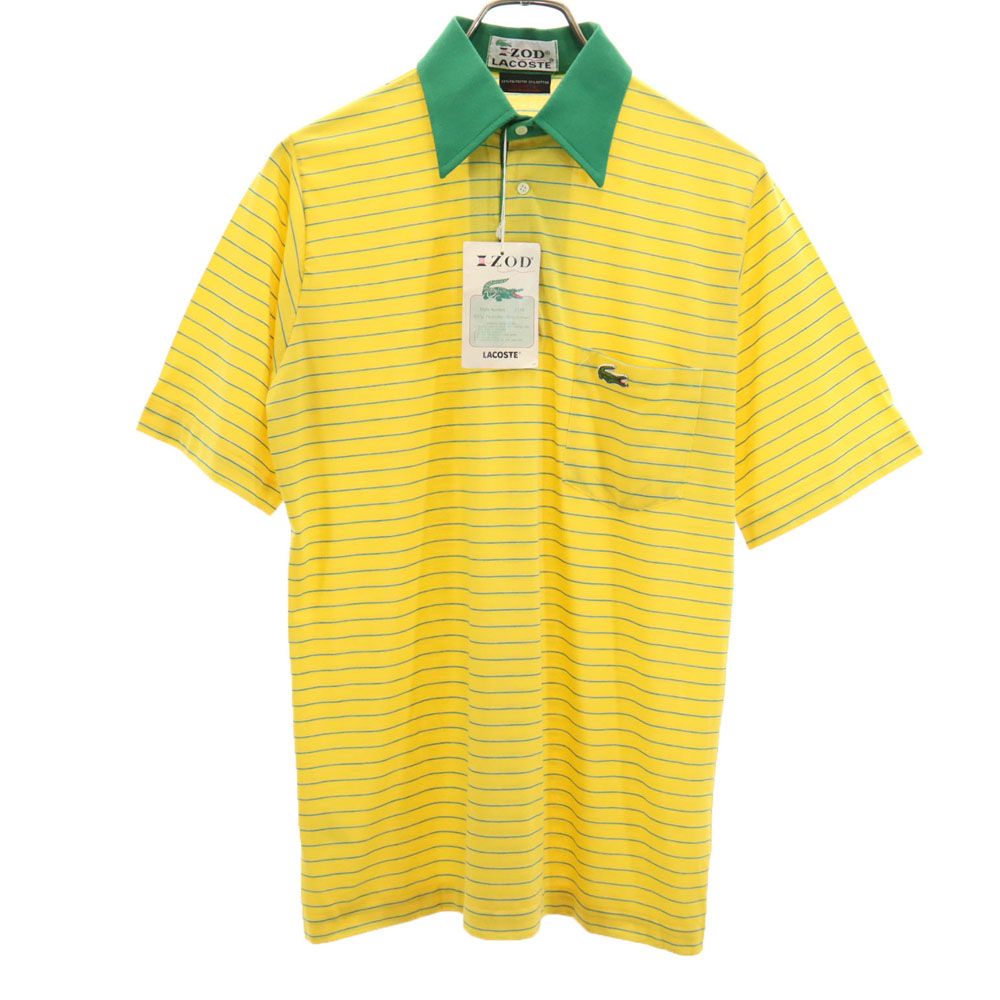 未使用 IZOD LACOSTE アイゾッドラコステ 70s 80s ヴィンテージ デッドストック ボーダー柄 半袖 ポロシャツ S イエロー メンズ
