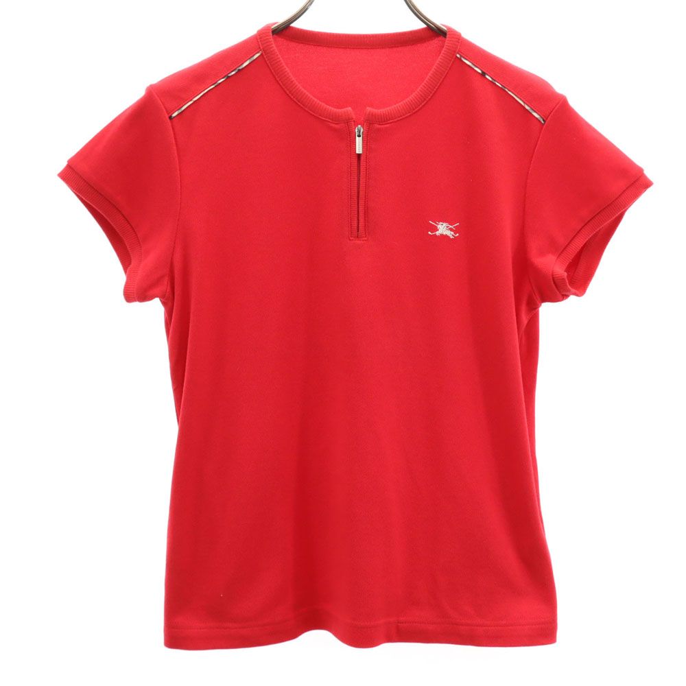 BURBERRY GOLF バーバリーゴルフ 三陽商会 日本製 ゴルフ 半袖 ハーフジップ ポロシャツ M レッド レディース