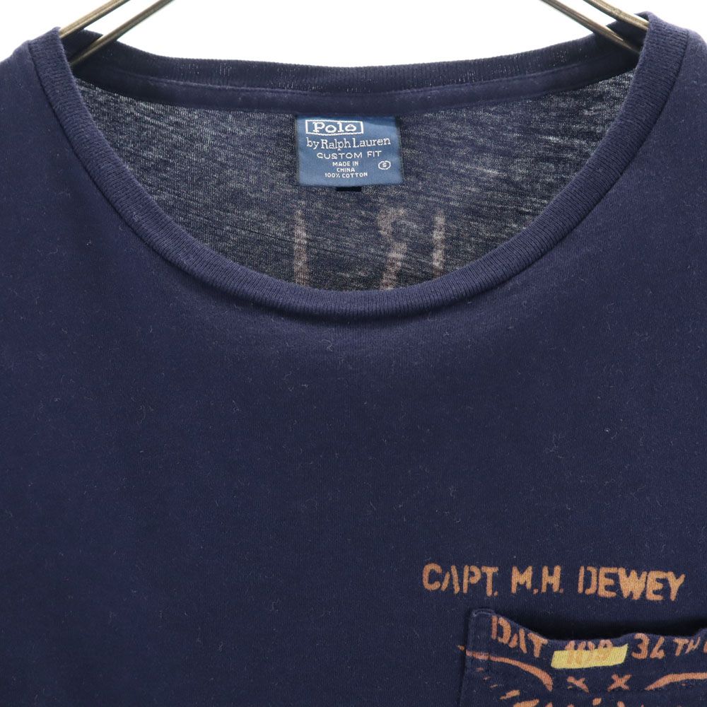 ポロバイラルフローレン バックプリント 半袖 Tシャツ S ネイビー Polo by Ralph Lauren ポケT メンズ