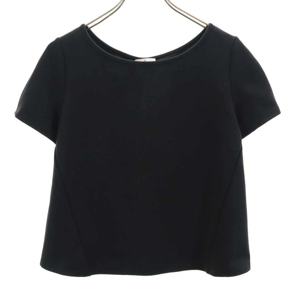 LANVIN en Bleu ランバンオンブルー 日本製 半袖 ショート丈 Tシャツ 38 ブラック フリル リボン レディース