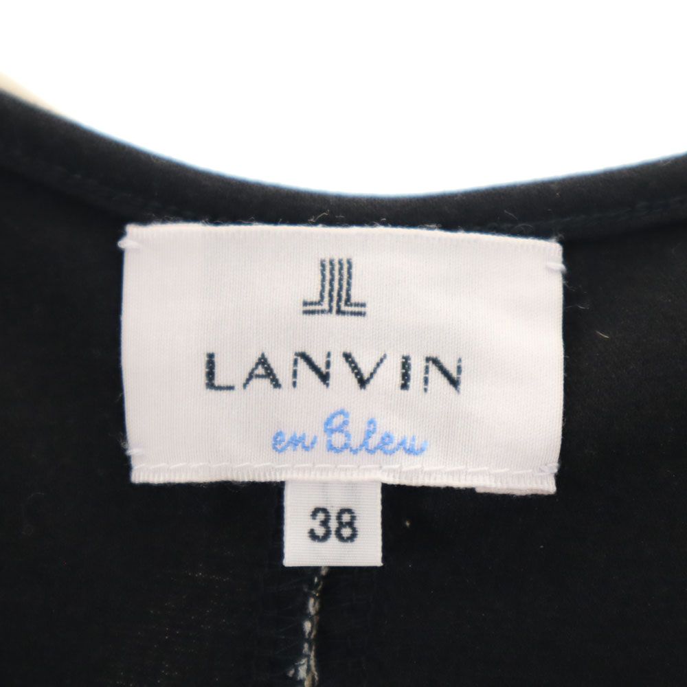 LANVIN en Bleu ランバンオンブルー 日本製 半袖 ショート丈 Tシャツ 38 ブラック フリル リボン レディース