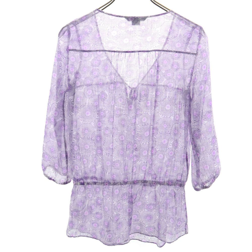 ARMANI EXCHANGE アルマーニエクスチェンジ 総柄 7分袖 シースルー チュニック XS パープル レディース