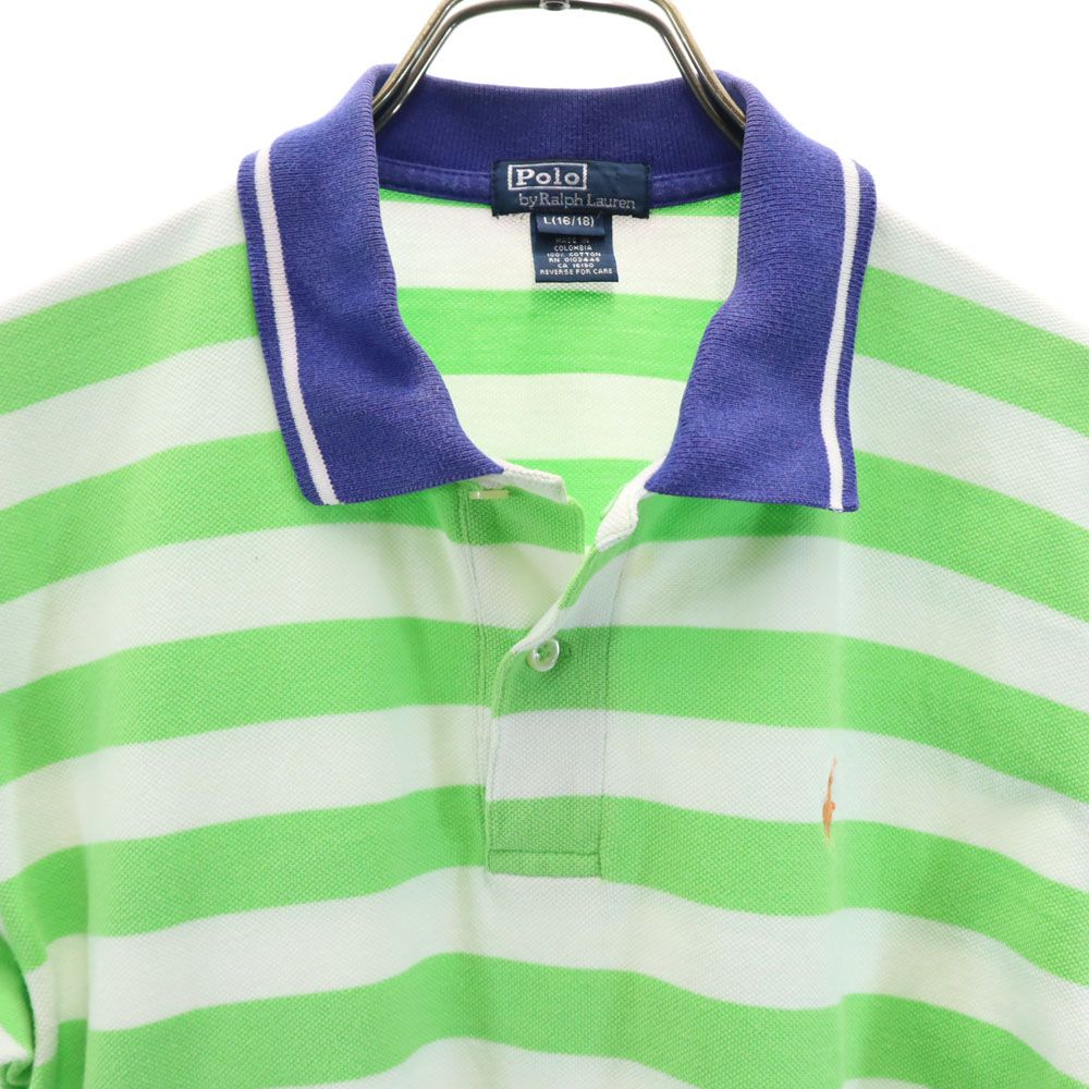 Polo by Ralph Lauren ポロバイラルフローレン ボーダー 半袖 ポロシャツ L グリーン系 鹿の子 メンズ