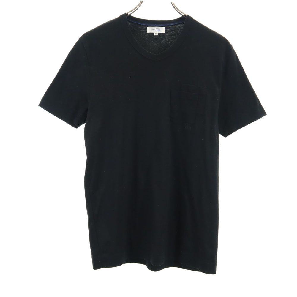 ランバンオンブルー 日本製 半袖 Vネック Tシャツ 50 ブラック系 LANVIN en Bleu ポケT メンズ