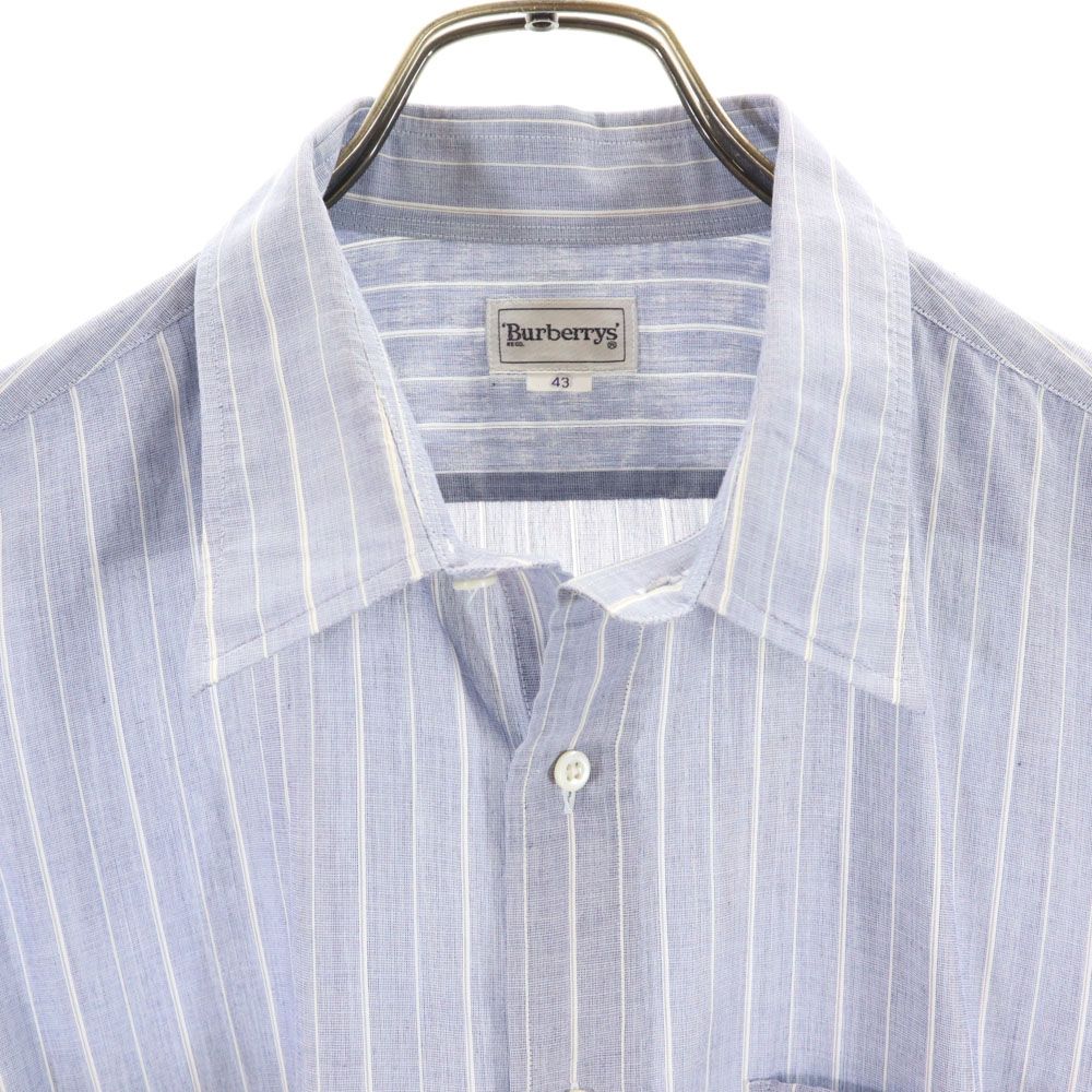Burberrys バーバリーズ 90s 三陽商会 日本製 オールド ストライプ柄 半袖 シャツ 43 ブルー系 メンズ