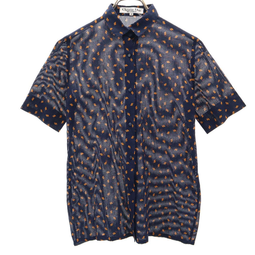 Christian Dior クリスチャンディオール 90s オールド 総柄 半袖 コットンシャツ M ネイビー系 レディース