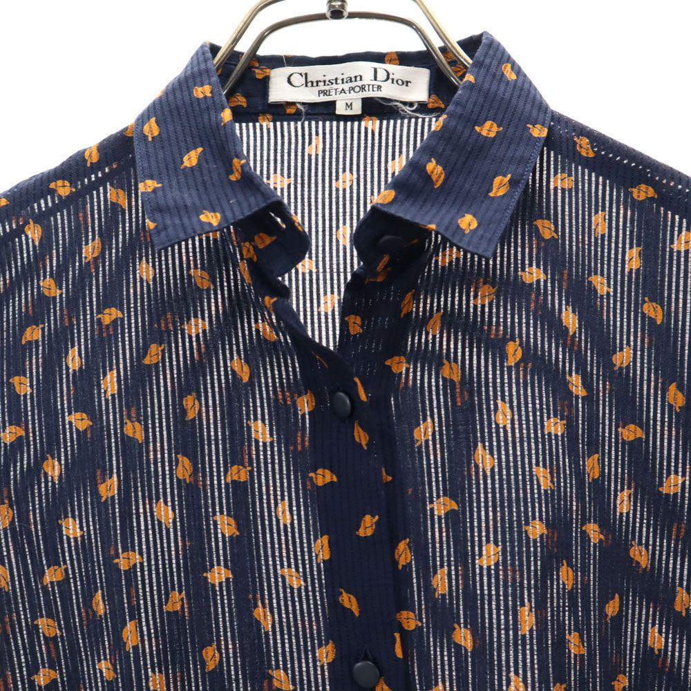 Christian Dior クリスチャンディオール 90s オールド 総柄 半袖 コットンシャツ M ネイビー系 レディース