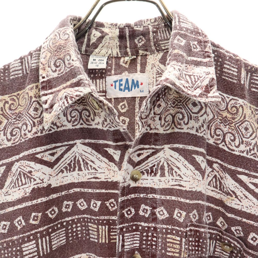 TEAM チーム 80s 90s ユーロ オールド 総柄 半袖 シャツ M ブラウン系 メンズ
