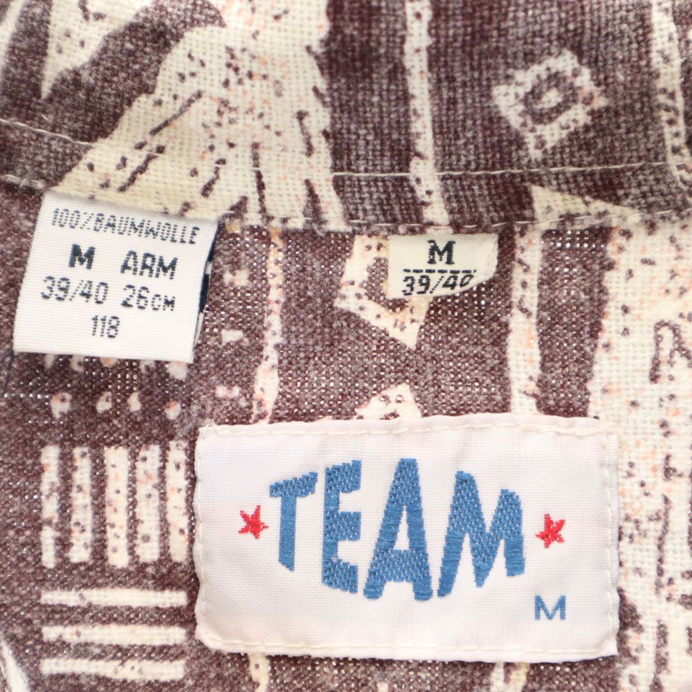 TEAM チーム 80s 90s ユーロ オールド 総柄 半袖 シャツ M ブラウン系 メンズ