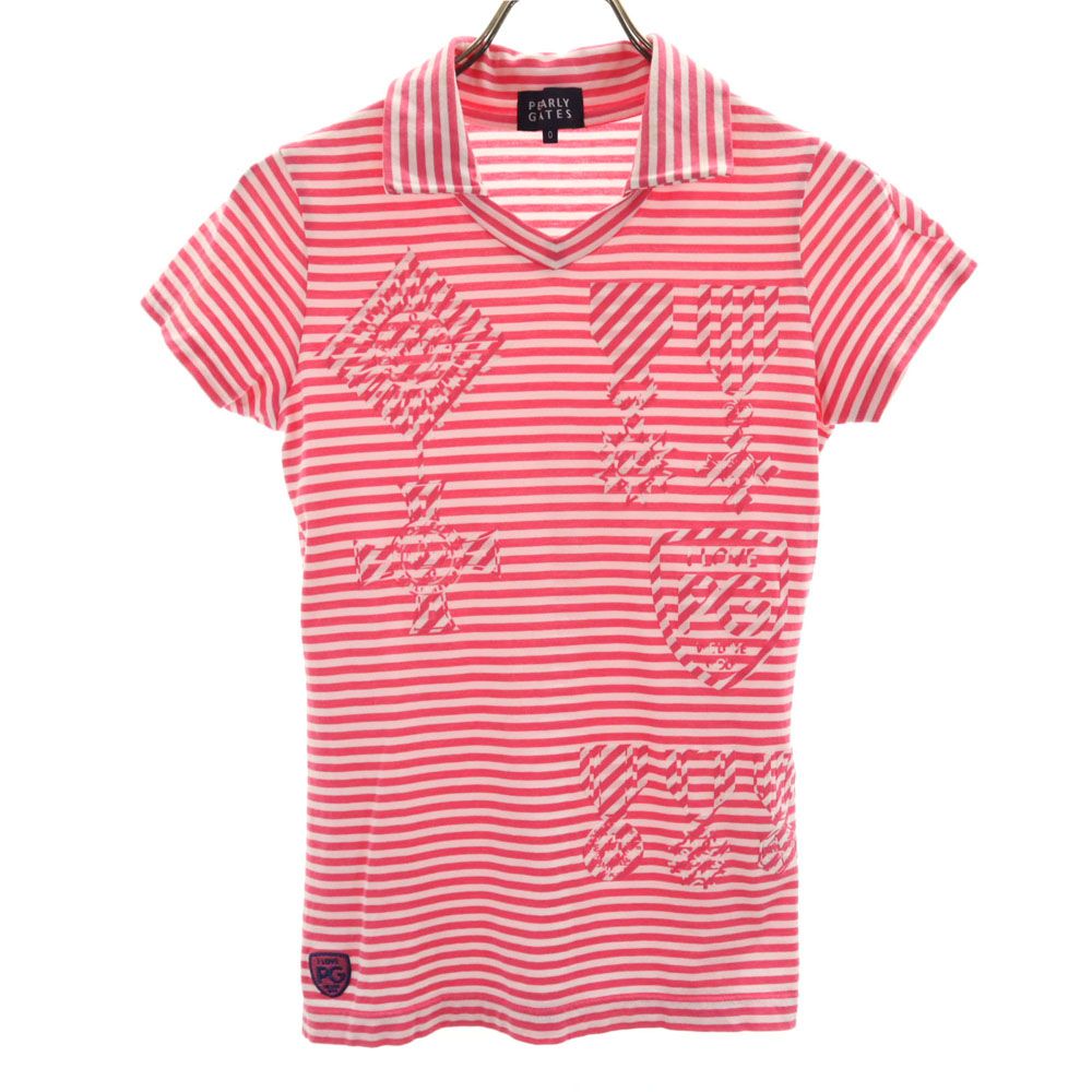 PEARLY GATES パーリーゲイツ 日本製 ボーダー ゴルフ 半袖 シャツ ピンク系 レディース